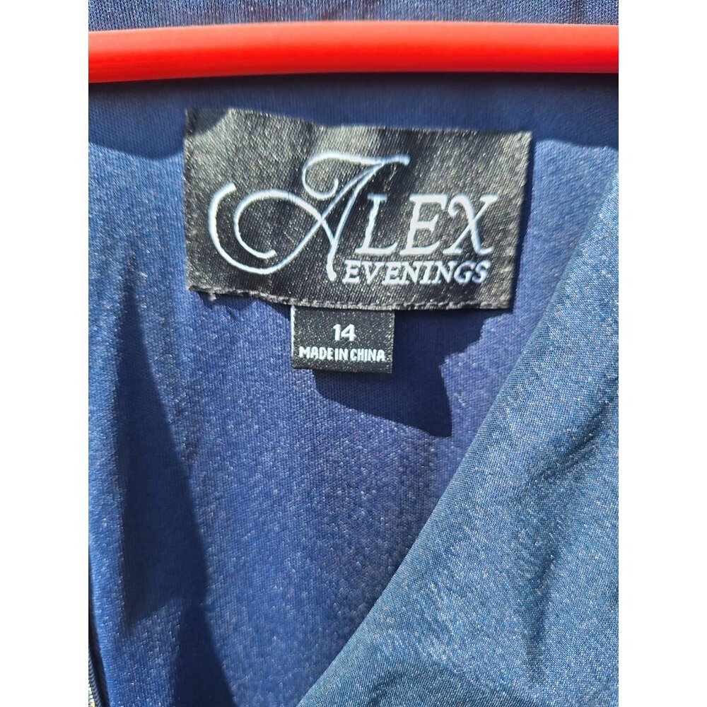 Alex Evenings Women's Navy Dress with Empire Waist & Ruche Detail Size 14 - Picture 3 of 6